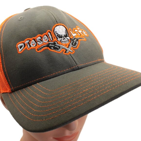 Richardson Style 112- Diesel Life Gray Neon Orange Trucker Snapback Hat - Picture 1 of 10